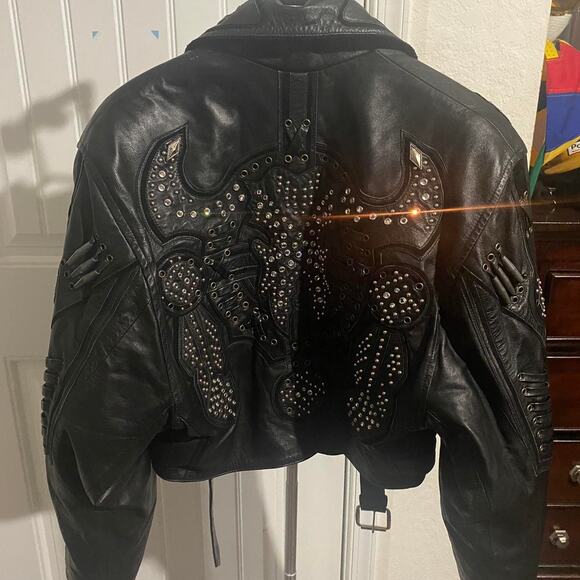 Studded Ox Skull Baja Trading Company Western Cropped Biker Leather Jacket Sz M - Picture 1 of 6